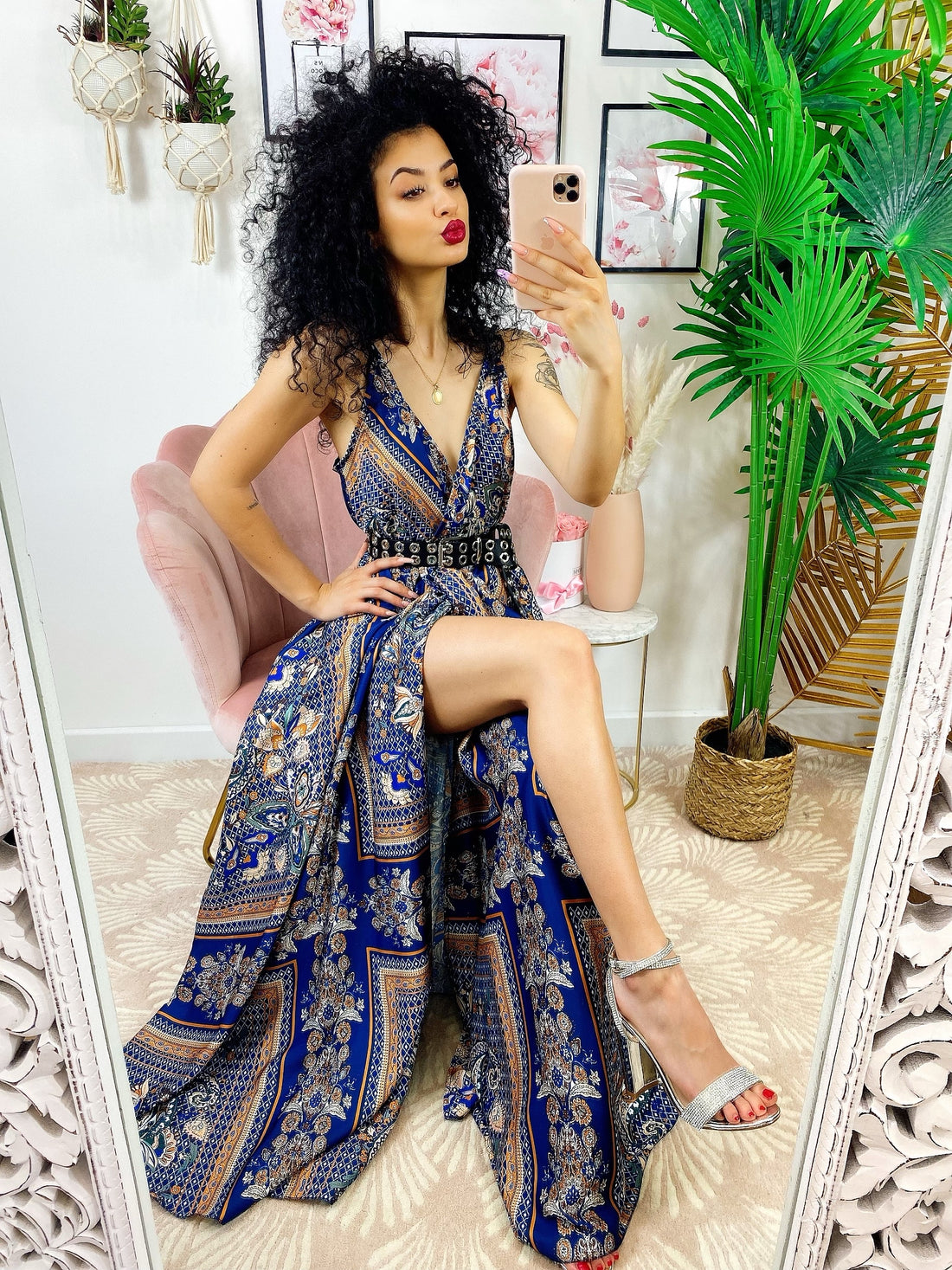 Dress Lungo con maxi spacco blu e arancione - R.a. Boutique 