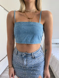 Top in jeans con strass - R.a. Boutique 