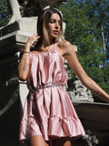 Abito in raso rosa gonna ampia - R.a. Boutique 