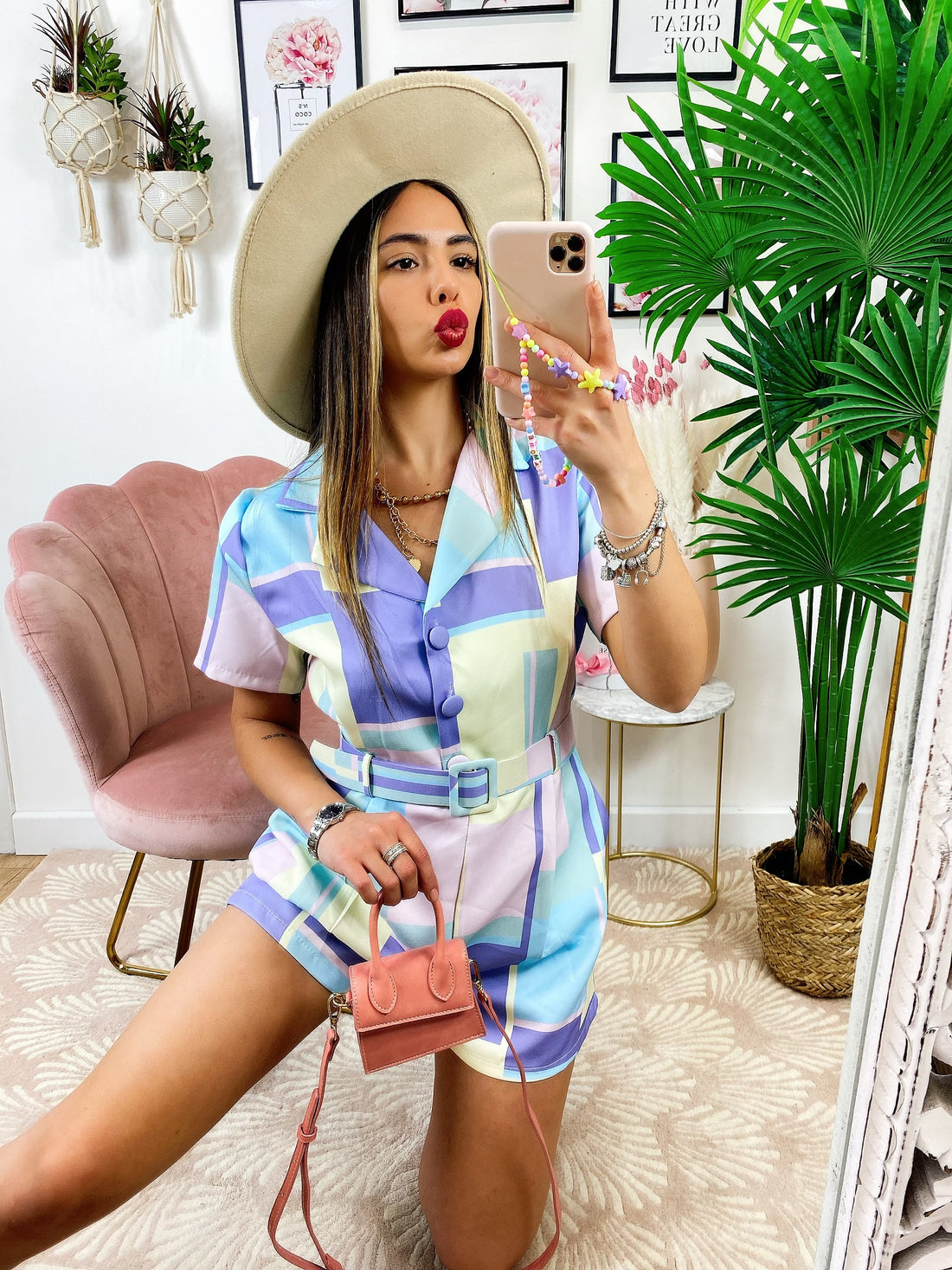 Tutina a quadri con bottoni base verdeacqua - R.a. Boutique 