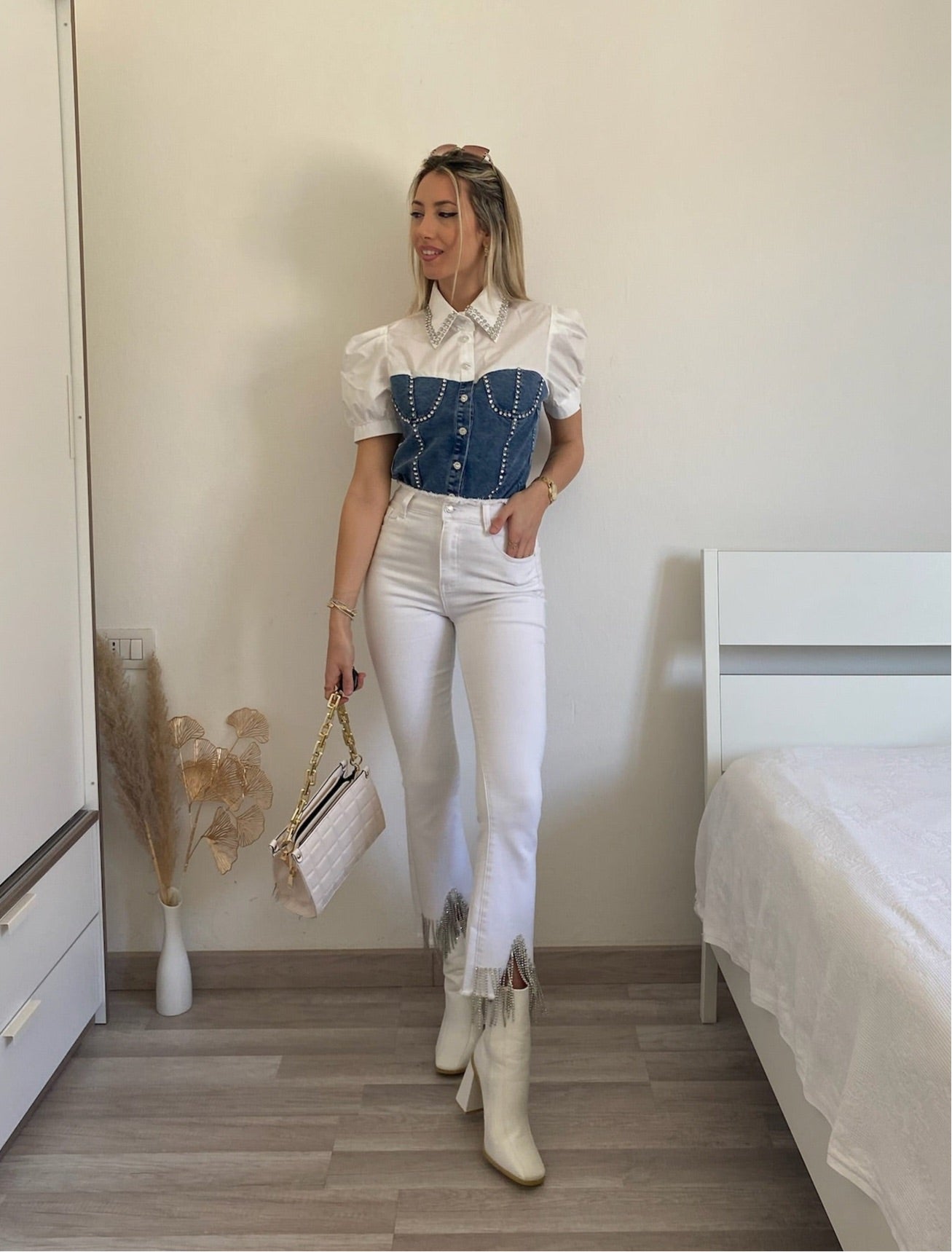 Camicia in jeans con strass - R.a. Boutique 