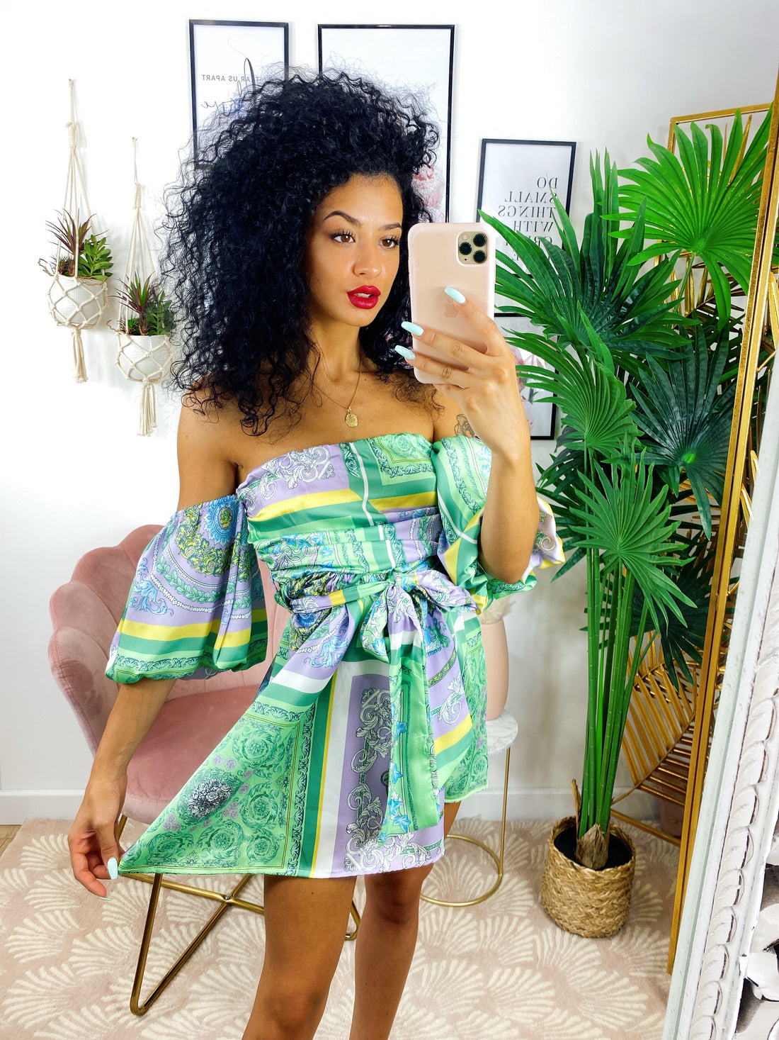 Abito scollo a barchetta stampa etnica base Verde - R.a. Boutique 