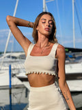 Completo top e gonna beige con perle - R.a. Boutique 