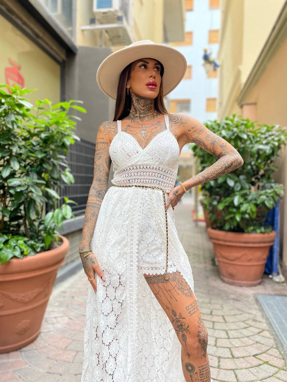 Maxi abito in pizzo con tutina - R.a. Boutique 