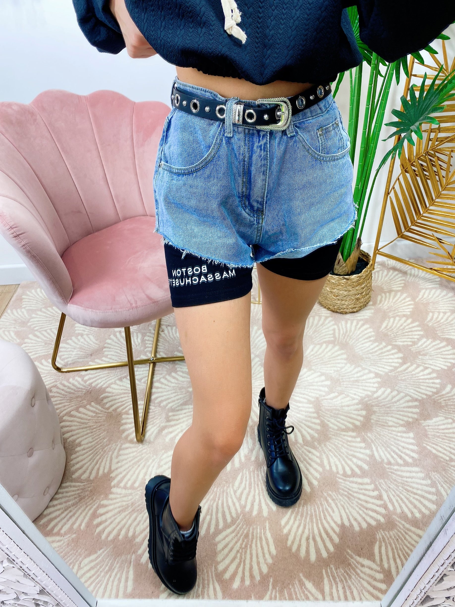 Short di jeans con leggins - Main Image