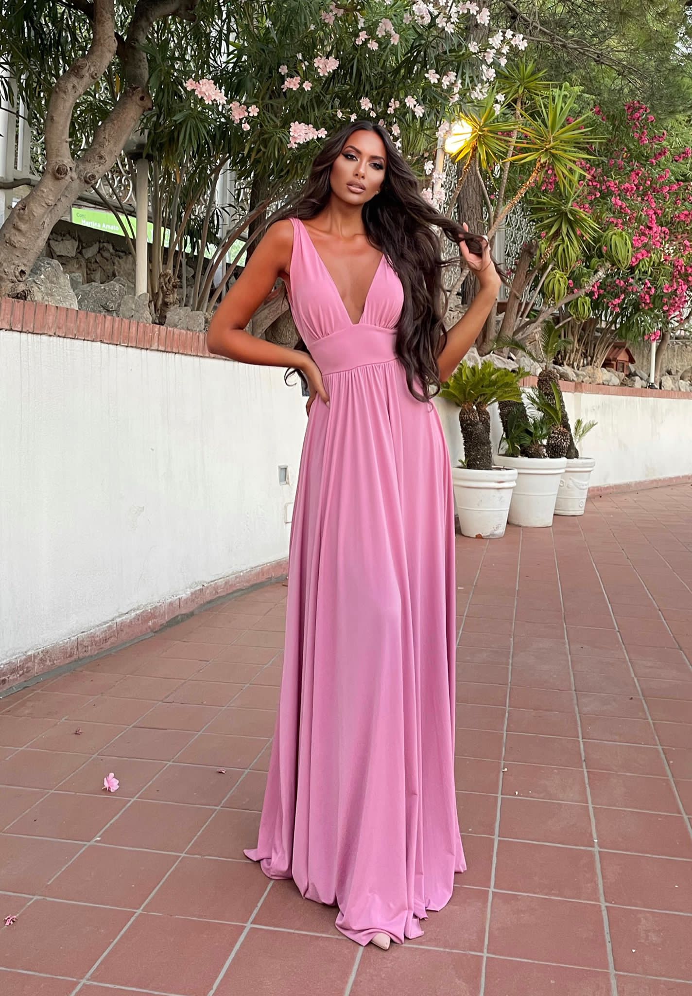 Abito Elegante Abito Lungo Rosa Cerimonia Cerimonia Lunghi Vestiti