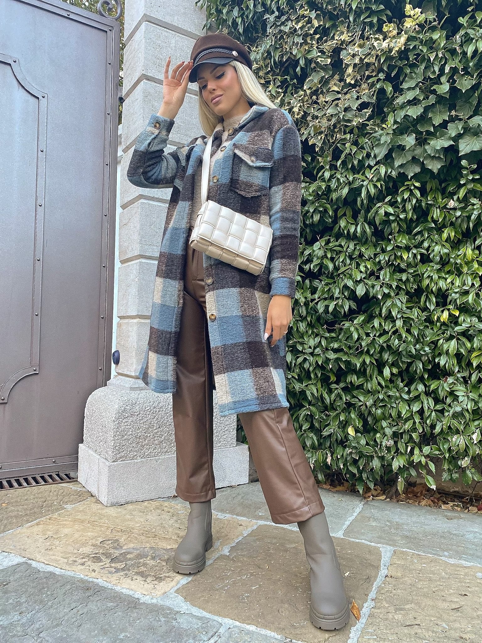 Maxi camicione a quadri nero e celeste - R.a. Boutique 