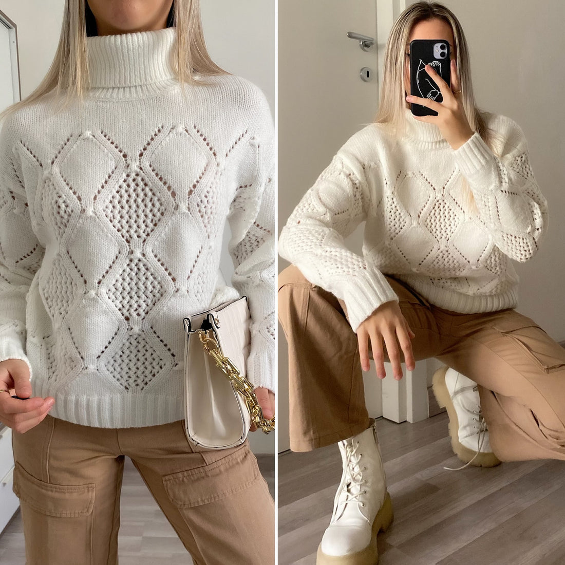 Pull bianco a collo alto - R.a. Boutique 