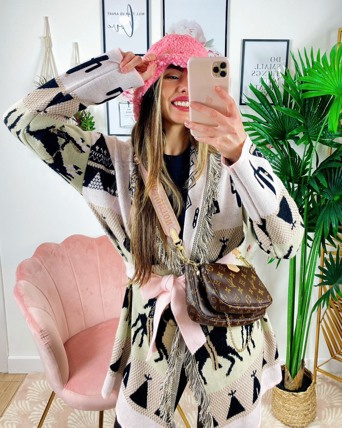 Cardigan frange e cinta con cavallo Rosa - R.a. Boutique 