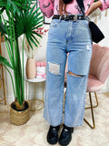 Jeans boyfriend zampa larga con maxi spacchi - R.a. Boutique 