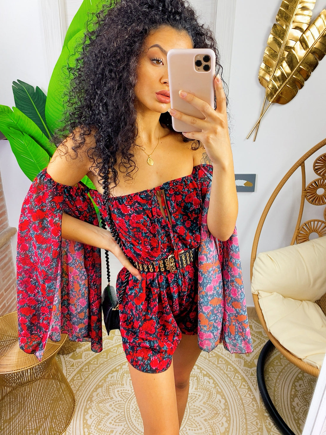 Tutina manica velata a fiori rossi grandi - R.a. Boutique 