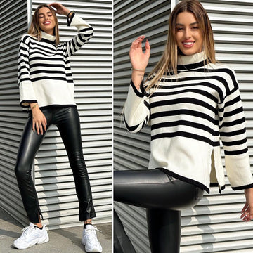 Maglione a righe collo alto - R.a. Boutique 