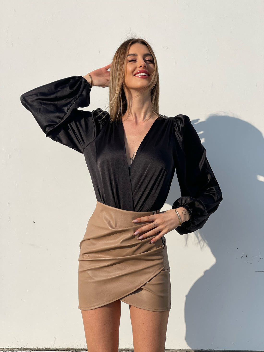 Gonna in ecopelle con zip laterale nude - R.a. Boutique 