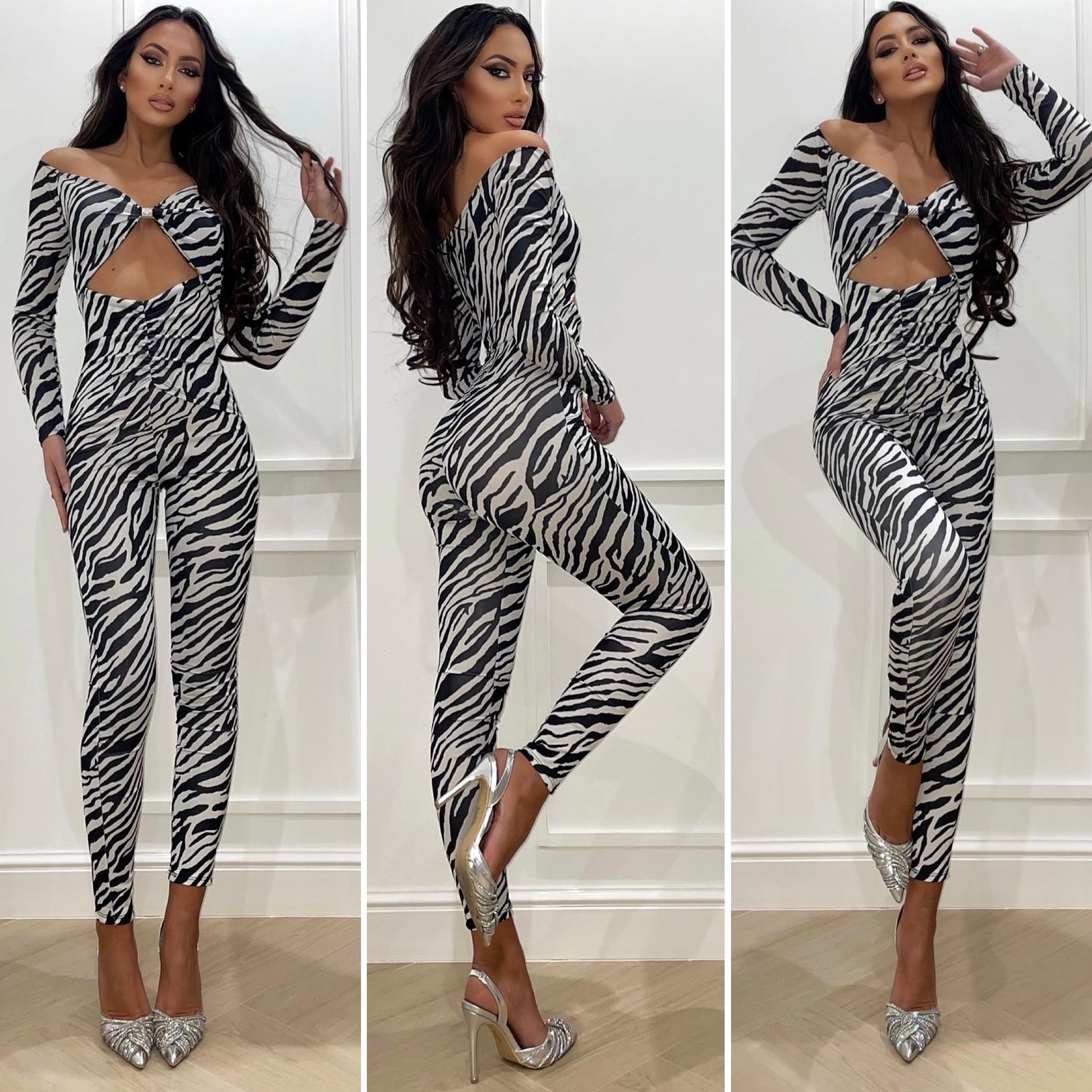 Tuta animalier black white  con scollo - R.a. Boutique 