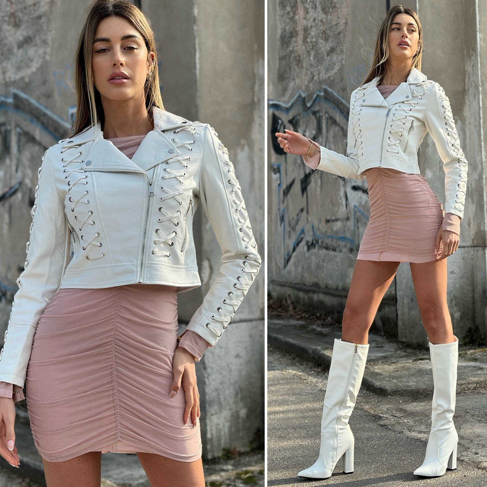 Chiodo bianco con lacci - R.a. Boutique 