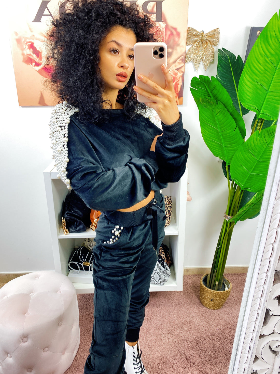 Felpa in ciniglia con perle - R.a. Boutique 