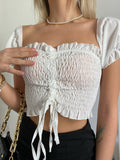 Top crop arricciato con manichina bianco - R.a. Boutique 