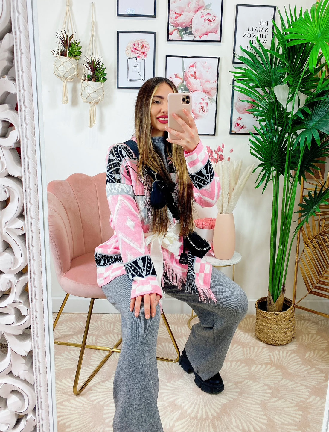 Cardigan con frange e cinta Rosa - R.a. Boutique 