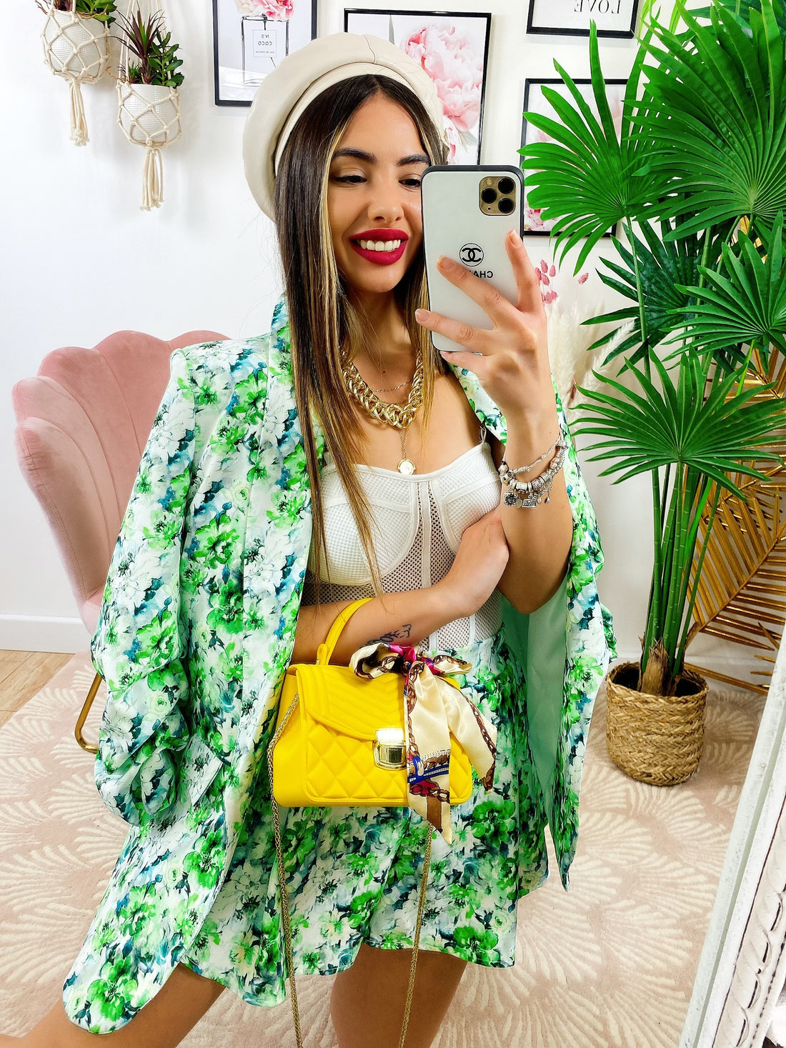 Completo Giacca e Short fiori verdi - R.a. Boutique 