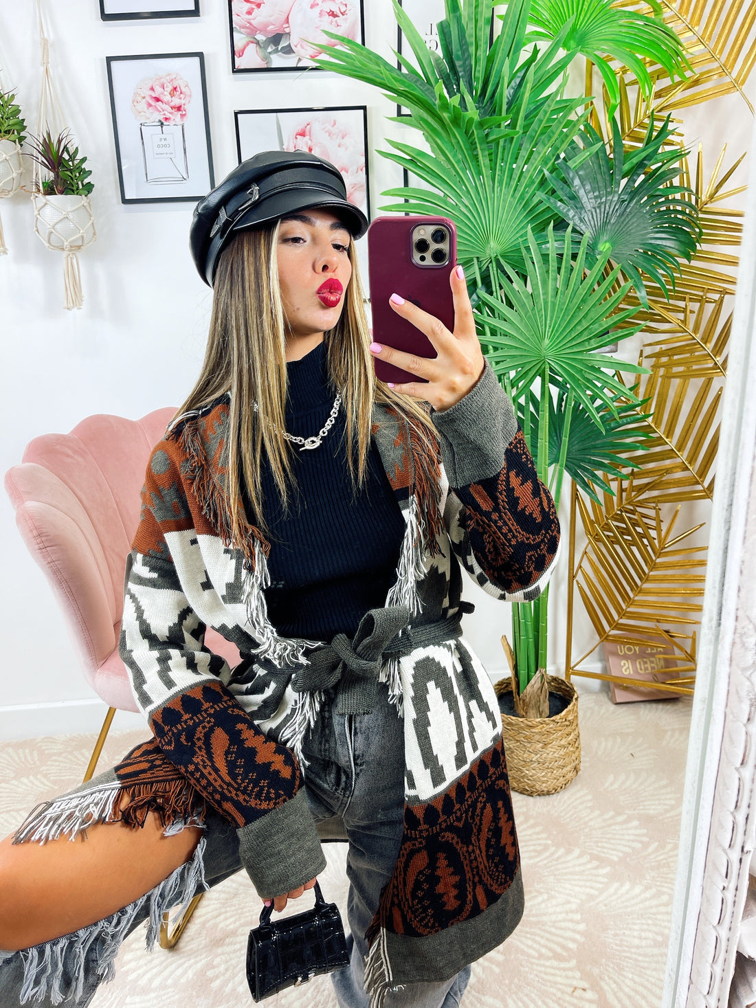 Cardigan con frange e cinta dettaglio Camel - R.a. Boutique 