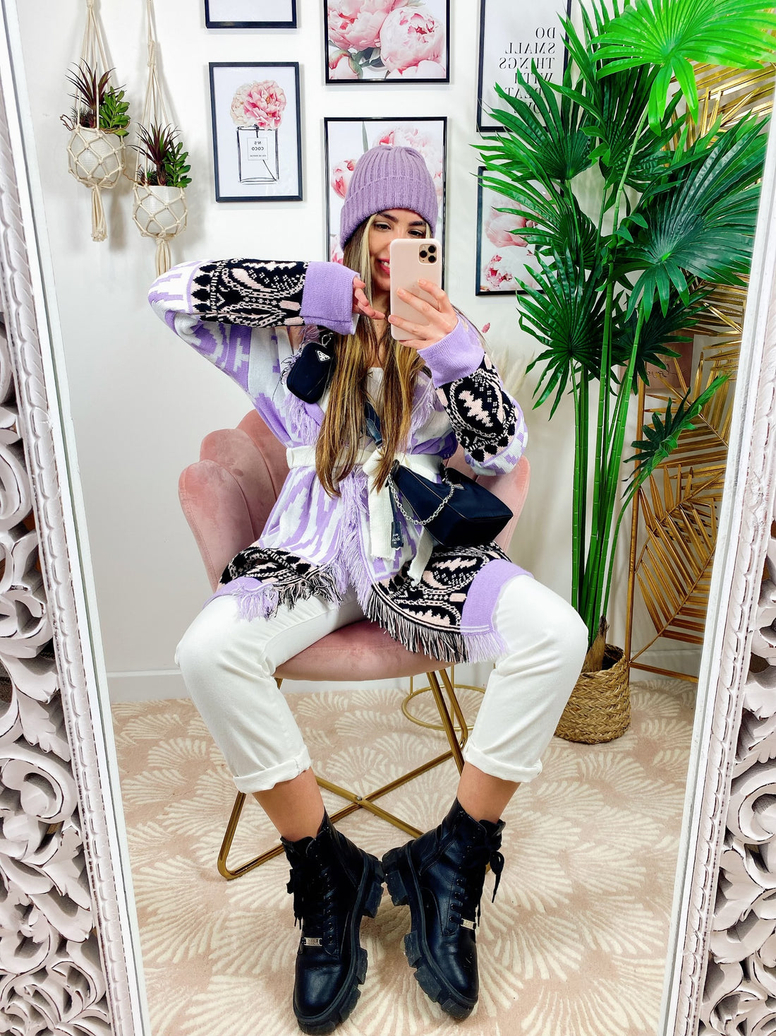 Cardigan con frange e cinta lilla - R.a. Boutique 