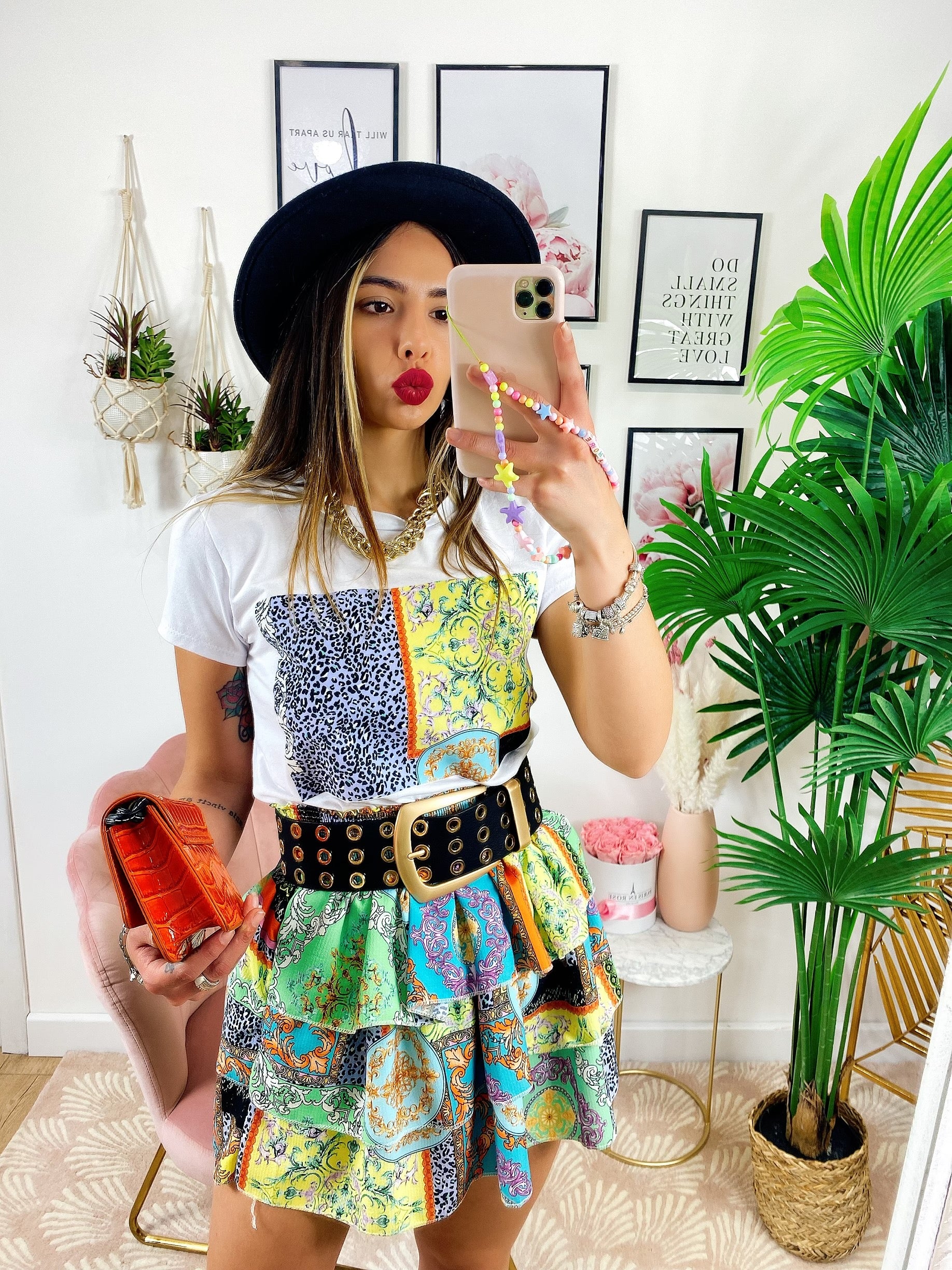 Completo etnico gonna e t-shirt base verde - R.a. Boutique 