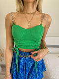 Top verde con spalline in strass - R.a. Boutique 