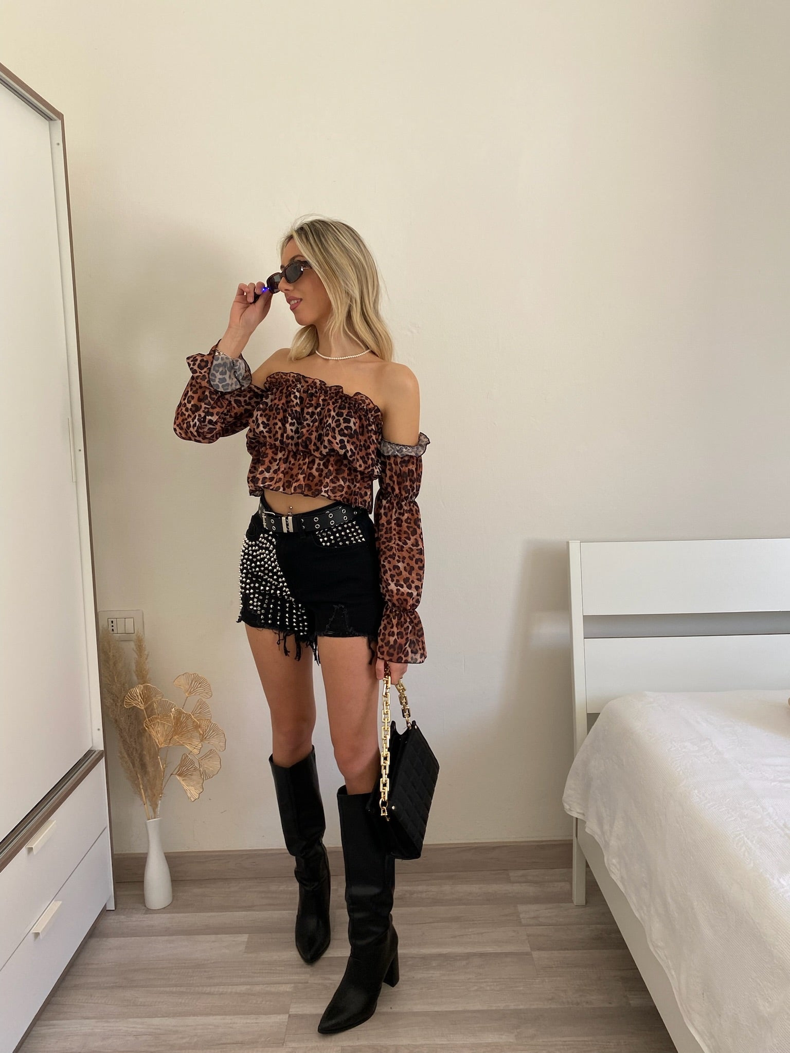 Top animalier scollo a barchetta - R.a. Boutique 