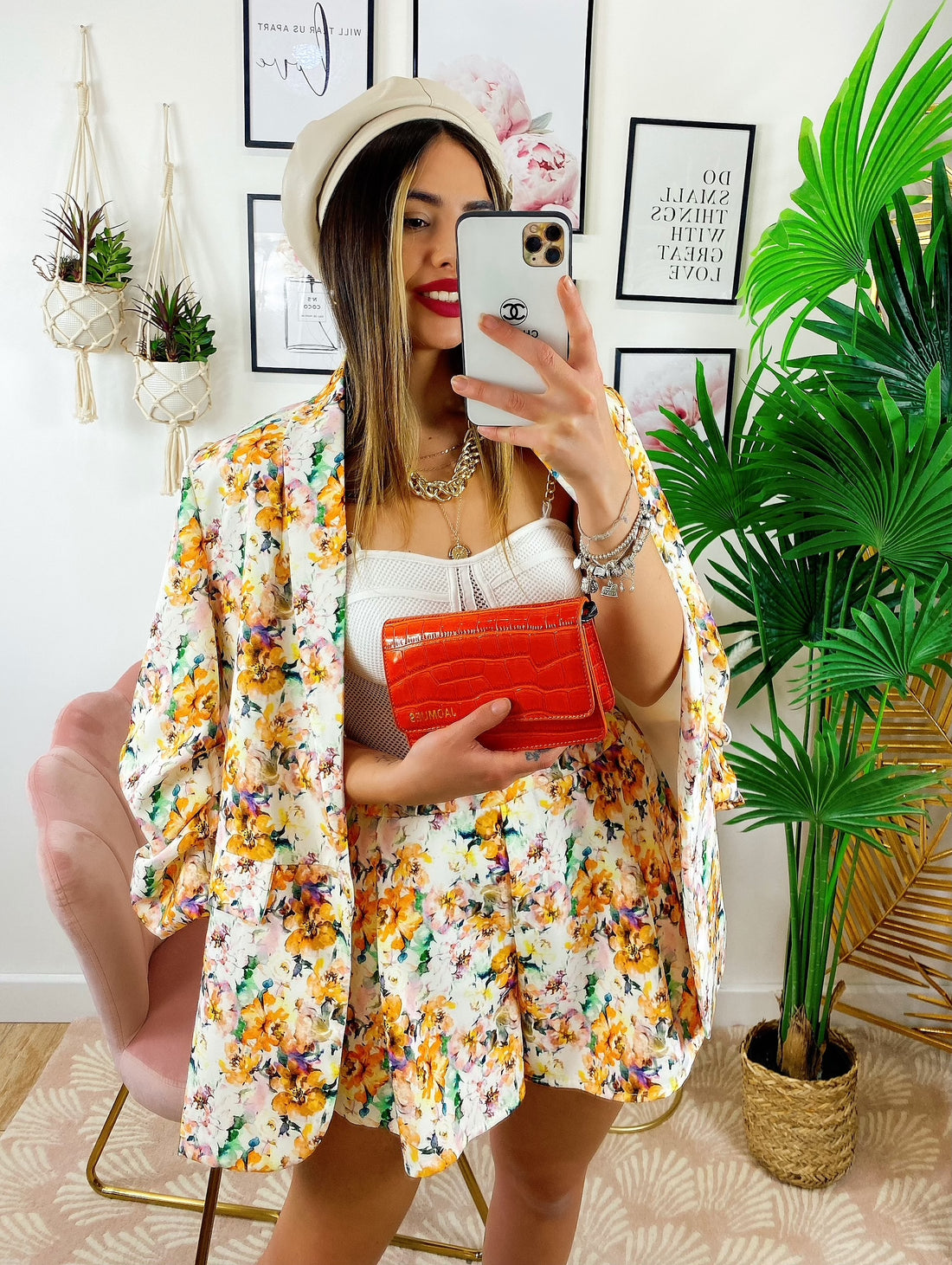 Completo Giacca e Short fiori Arancio - R.a. Boutique 