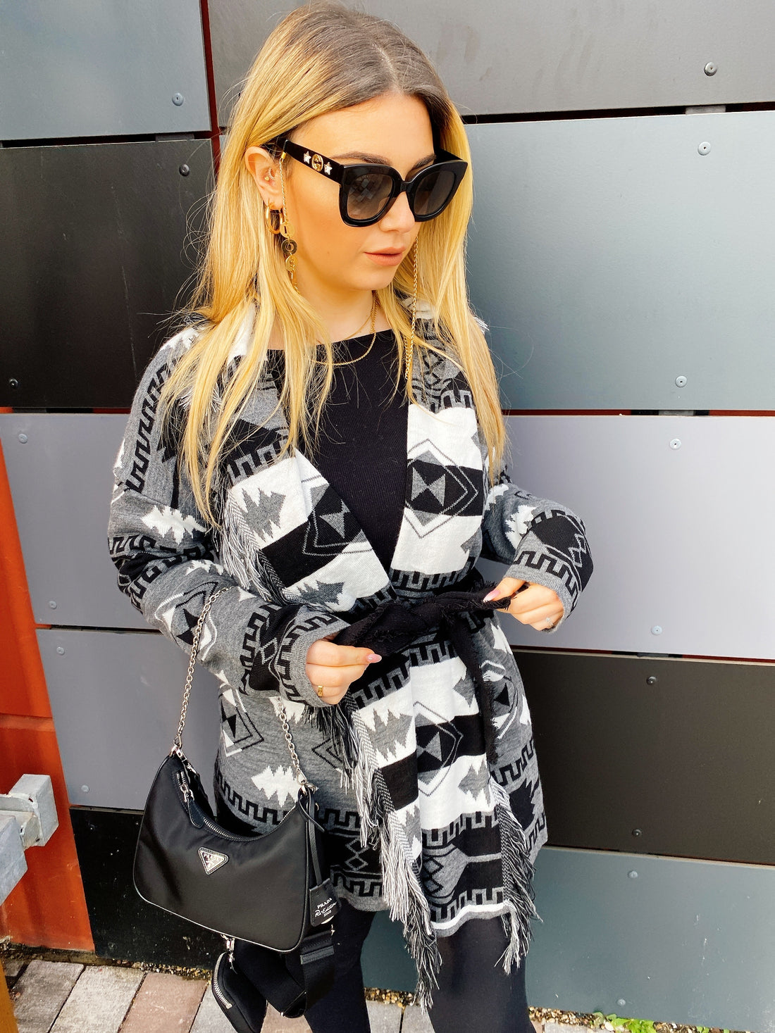 Cardigan Black/Grigio con frange e cinta - R.a. Boutique 