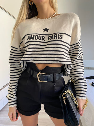 Maglione Amour nero e panna - R.a. Boutique 