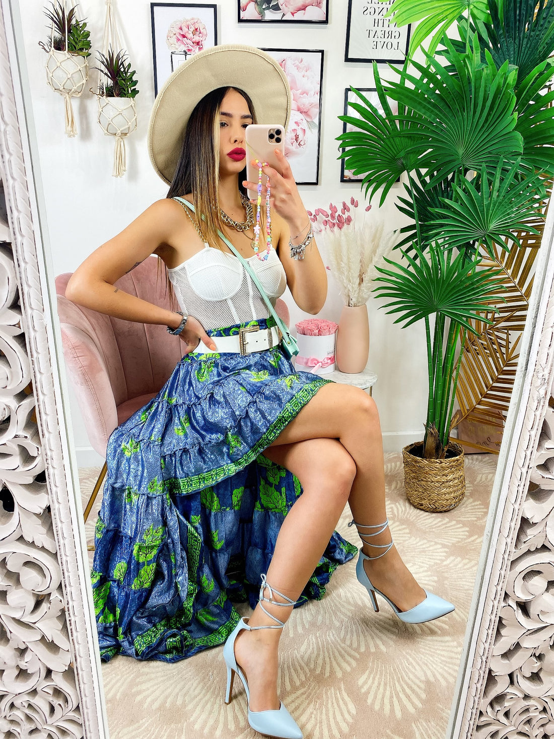 Gonna asimmetrica azzurra e verde acido - R.a. Boutique 