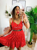 Abito a balze con gonna ampia a pois Rosso - R.a. Boutique 