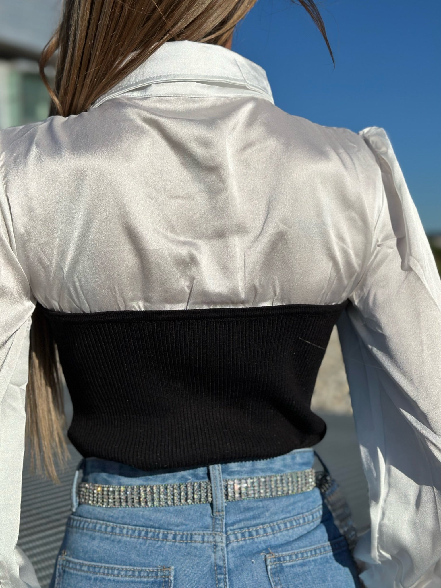 Maglia con camicia e strass nero - R.a. Boutique 