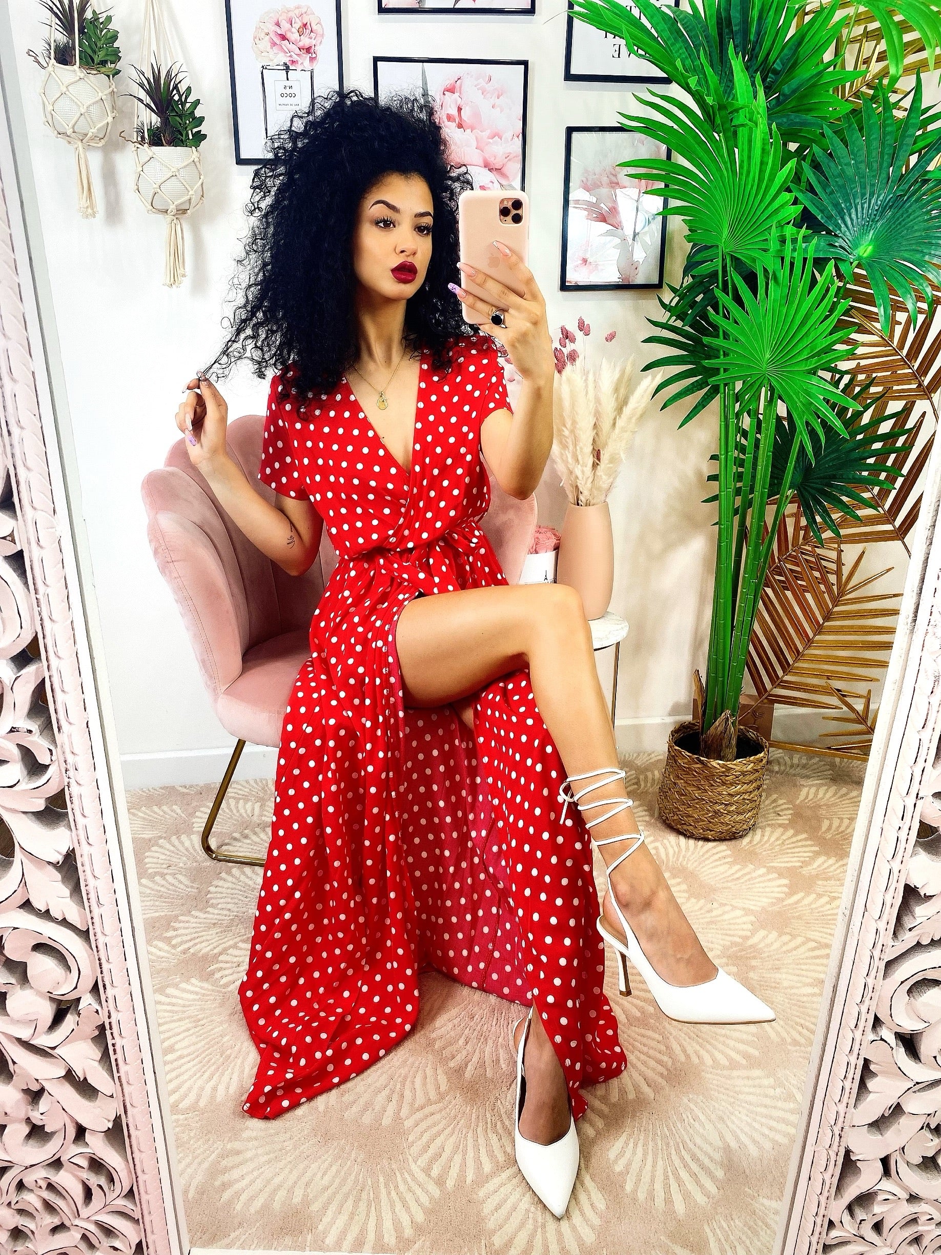 Rosso Abito Pois Long Polka Dot Dress