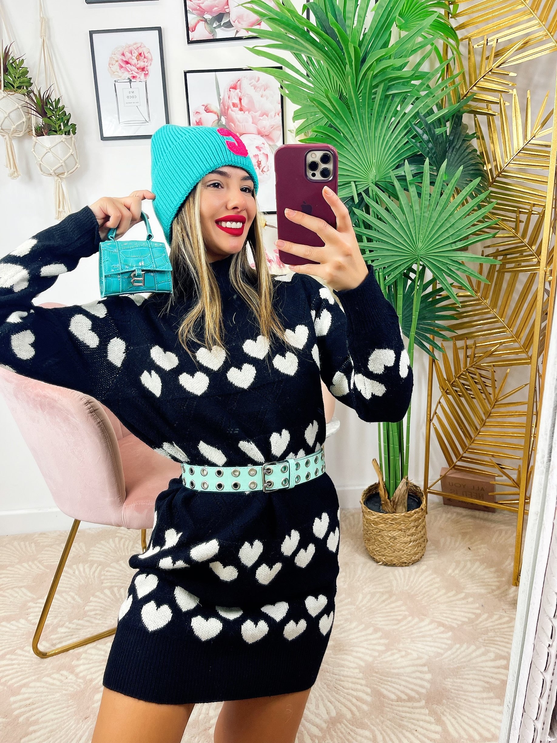 Maxi maglione nero a cuori - R.a. Boutique 