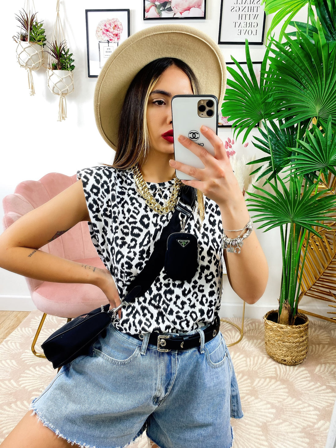 Maglia con spalline bombate a fantasia maculata - R.a. Boutique 