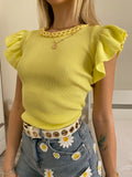 Maglia a costine gialla con catena - R.a. Boutique 