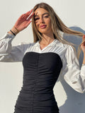 Abito arricciato nero con camicia - R.a. Boutique 