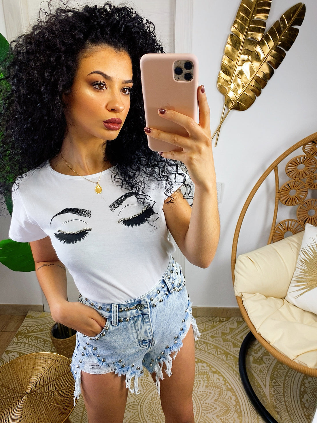 T-shirt con ciglia e borchiette - R.a. Boutique 