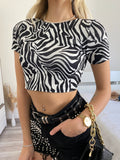 Crop top zebrato manica corta - R.a. Boutique 