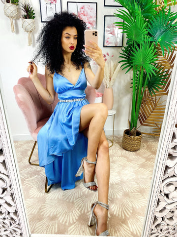 Abito in raso con gonna asimmetrica carta da zucchero - R.a. Boutique 