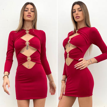 Abito con tre cerchi e aperture bordeaux - R.a. Boutique 