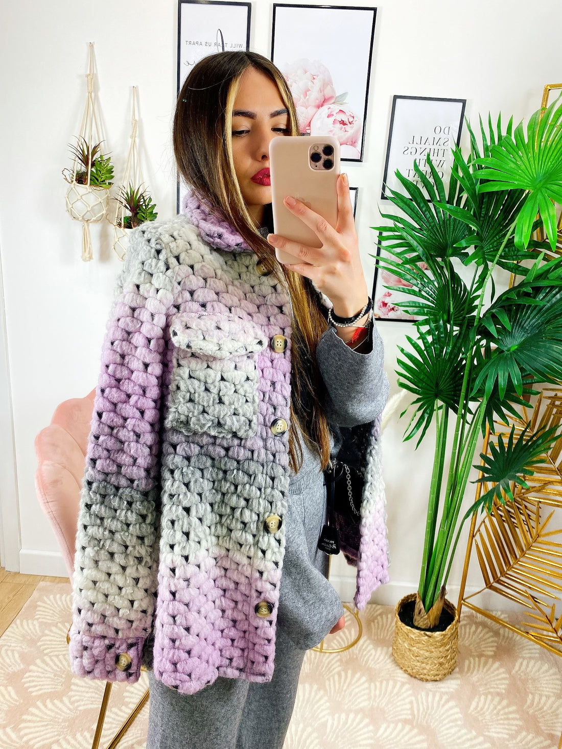 Giacca con bottoni Multicolor grigia e lilla - R.a. Boutique 