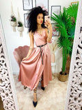 Abito midi raso con maxi spacco rosa - R.a. Boutique 