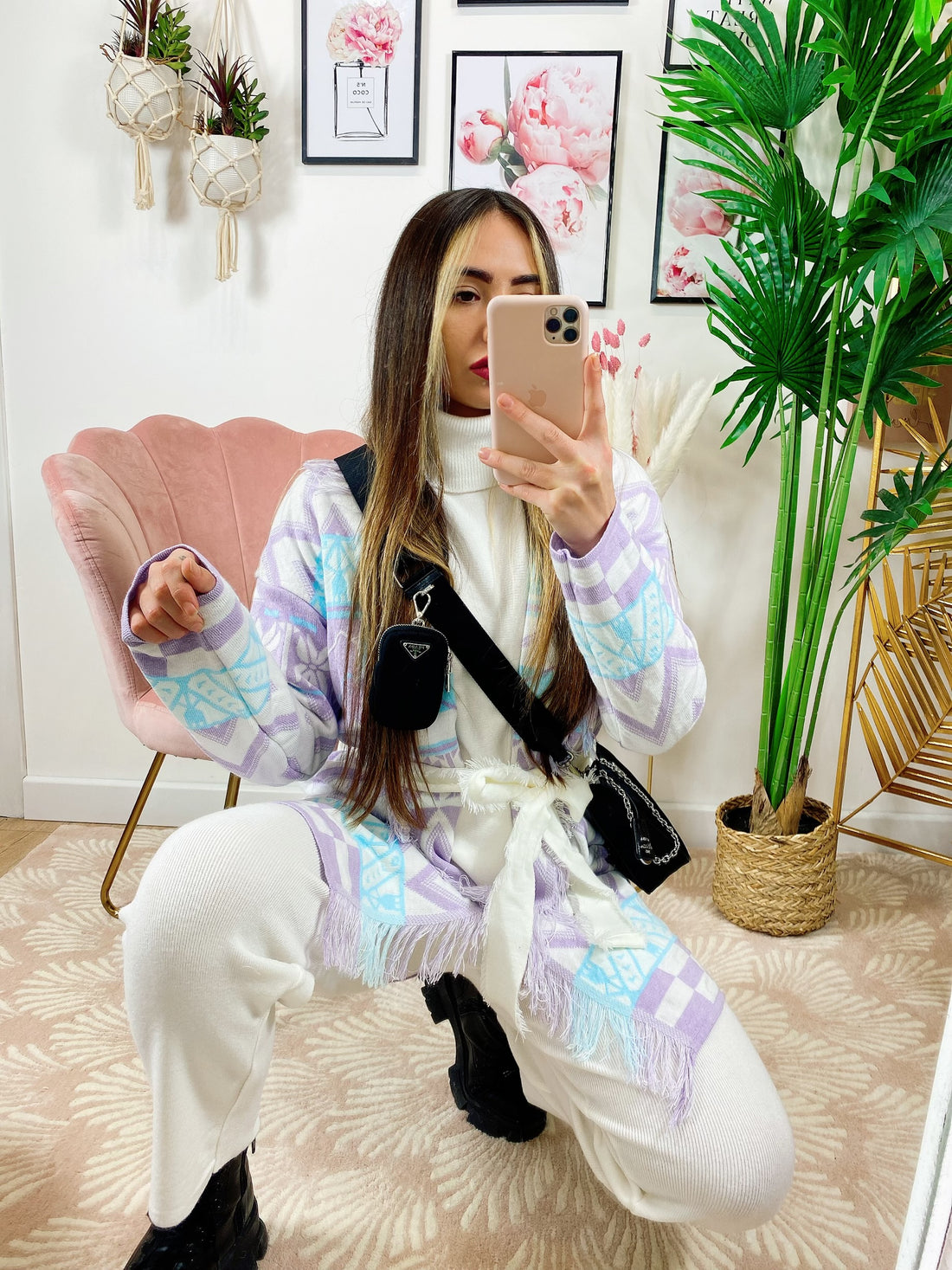 Cardigan con frange e cinta lilla - R.a. Boutique 