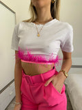 T-shirt crop piume Fuxia - R.a. Boutique 