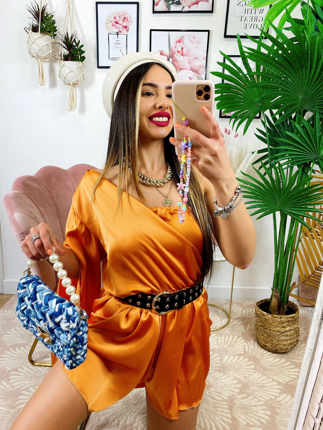 Tutina monospalla taglio a impero Arancio - R.a. Boutique 