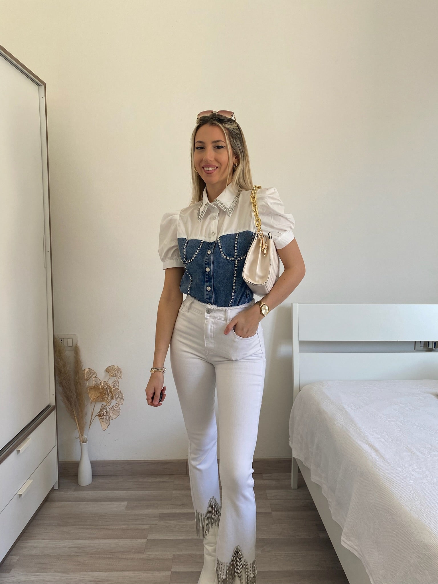 Camicia in jeans con strass - R.a. Boutique 