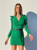 Abito verde con spalline e drappeggio - R.a. Boutique 